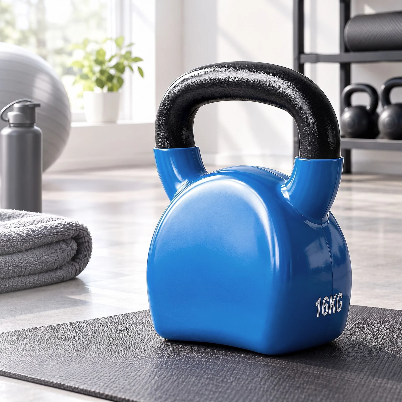 Everfit 16kg Kettlebell Cast Iron Weightlifting Bench Dumbbells Kettle Bell Blue