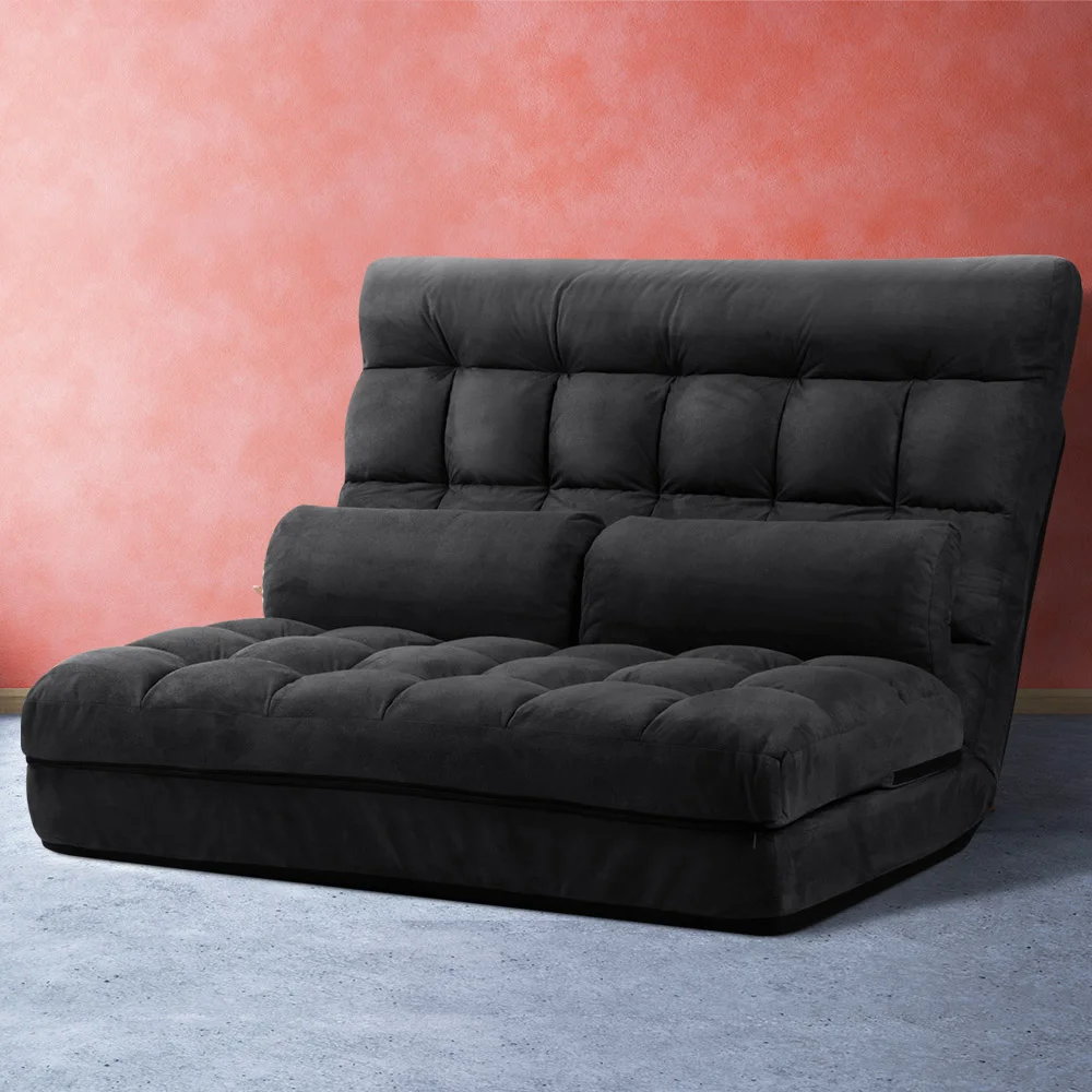 Artiss Floor Lounge Sofa Bed 2-seater Charcoal Suede