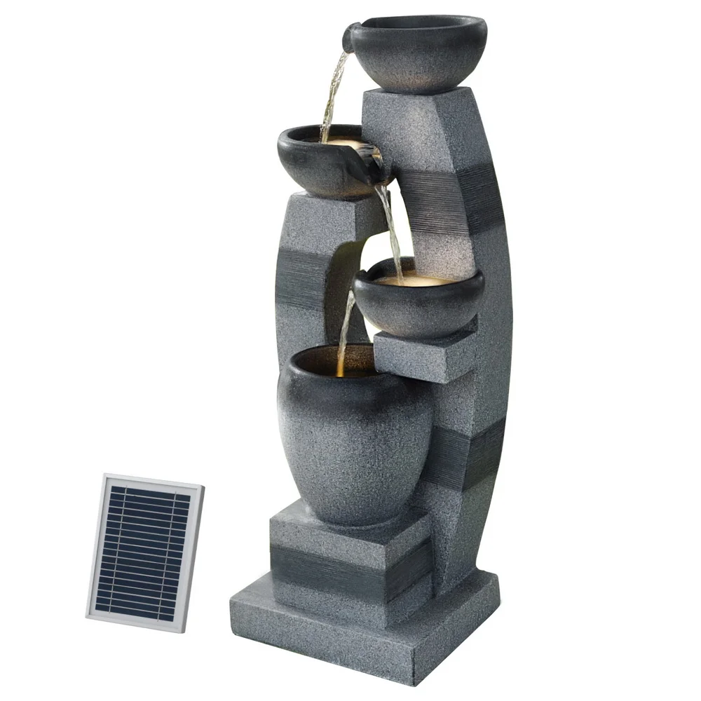 Gardeon Solar Fountain Water Feature Outdoor Fountain Indoor 4-Tier Bowl Cascading Grey