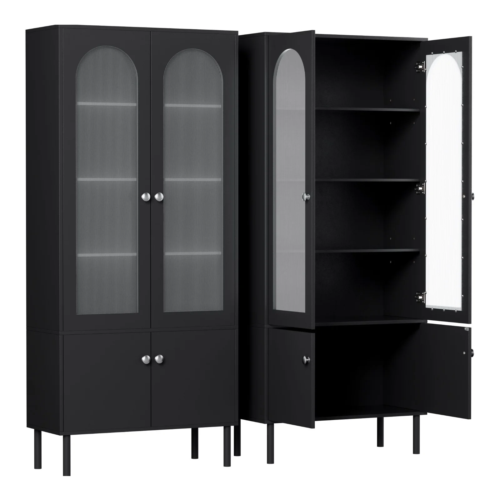 Artiss 2x Buffet Sideboard Cabinet Pantry 5-Tier Storage Cupboard Fluted Black