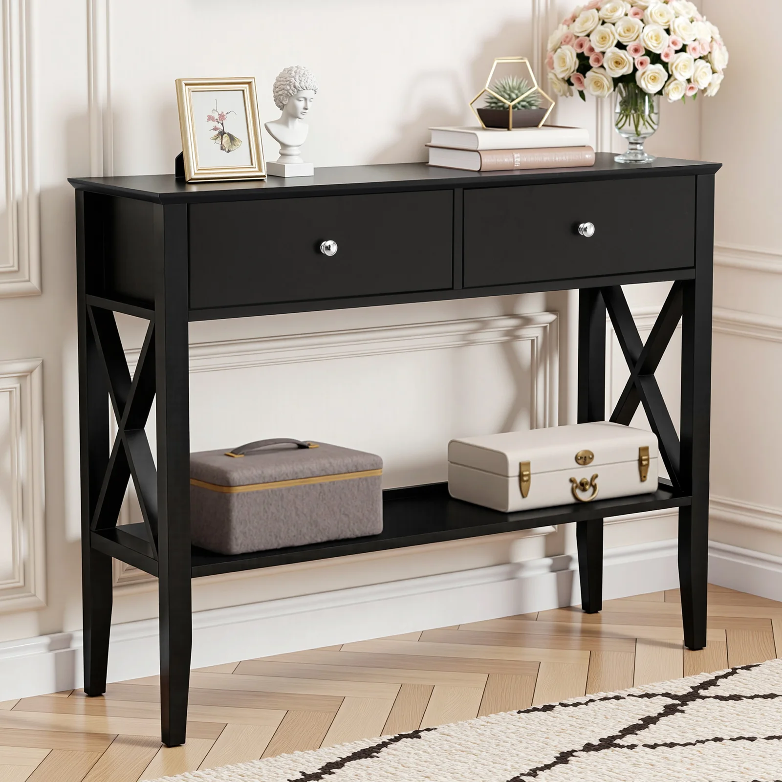 Artiss Console Table 2 Drawers 100CM Black