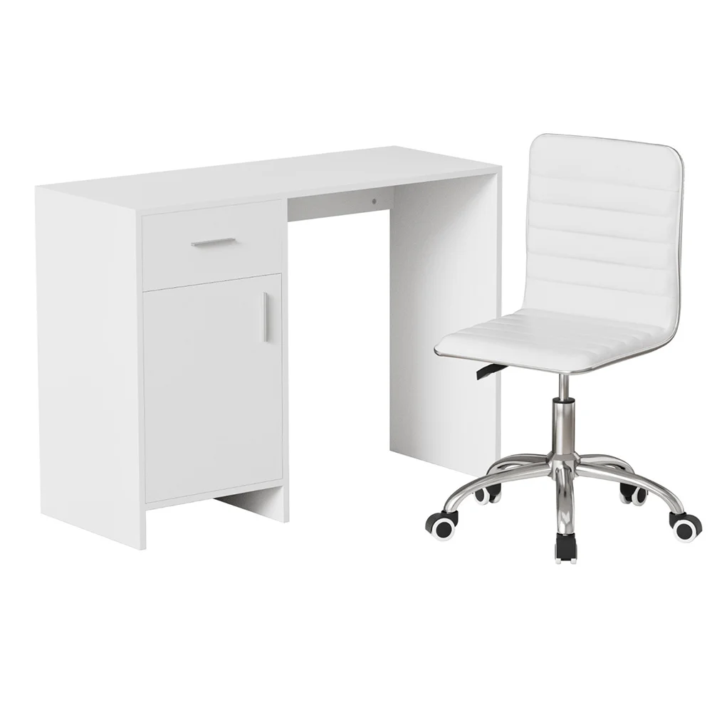 Artiss Computer Desk Office Chair Set PU Leather Home Study Table 100cm White