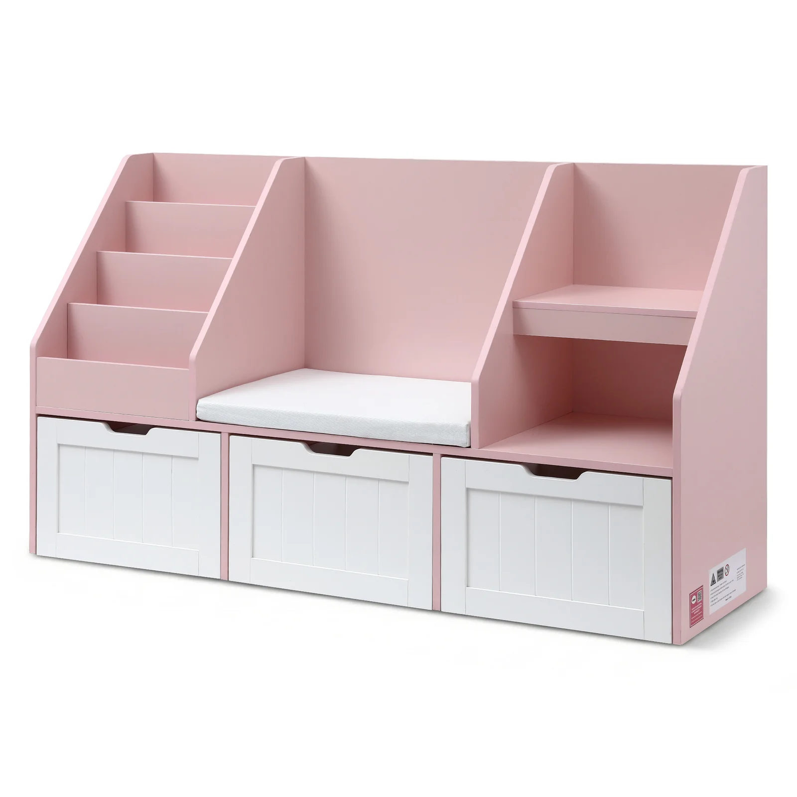 Keezi Kids Bookshelf Storage Organiser Toy Box Drawer Bench Seat Cabinet Pink