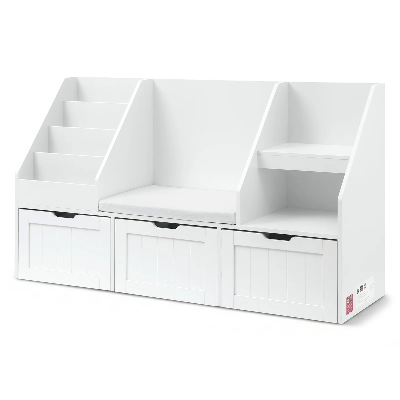 Keezi Kids Bookshelf Storage Organiser Toy Box Drawer Bench Seat Cabinet White