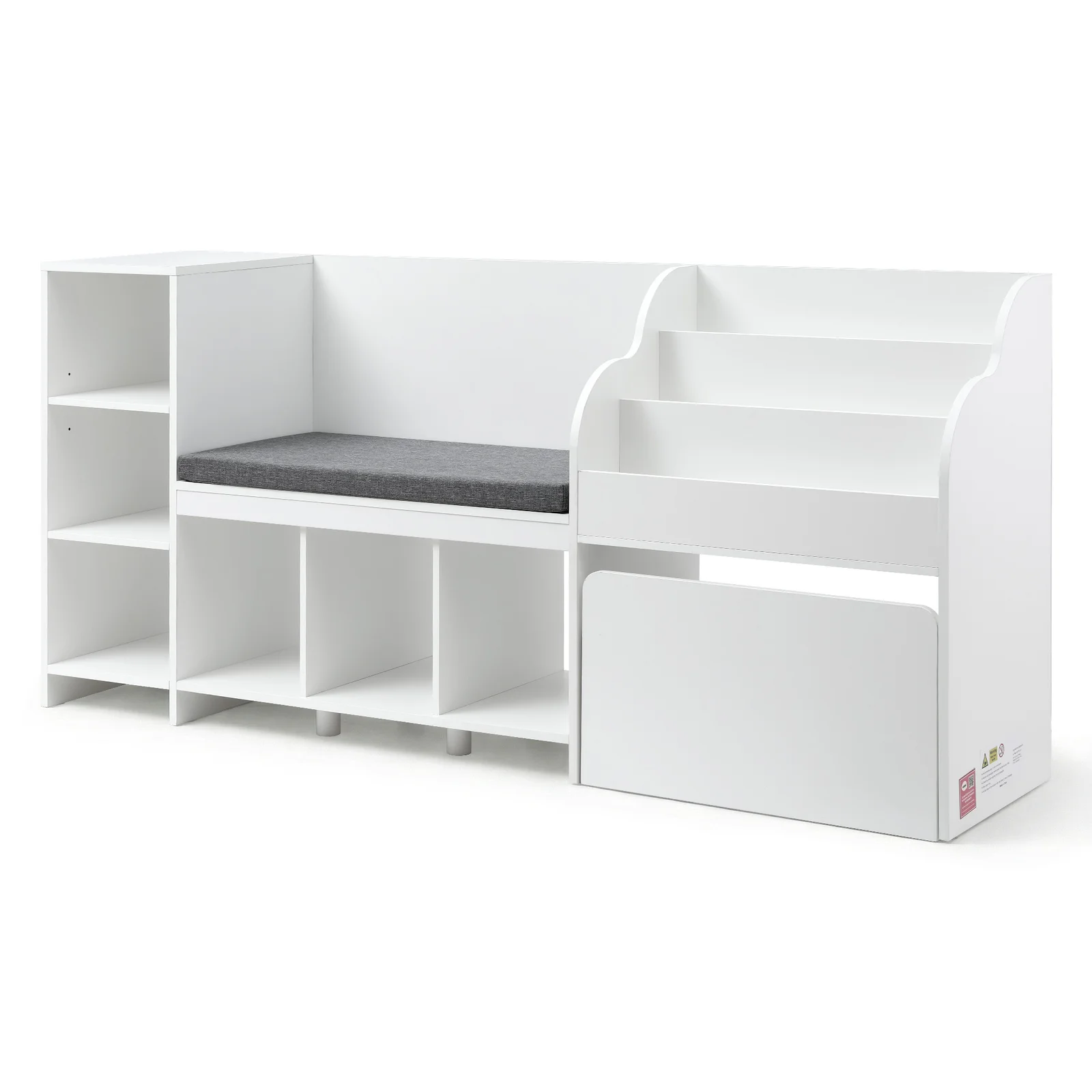 Keezi Kids Storage Unit Bookshelf Toy Box Organiser Bench Seat Cabinet 170cm White