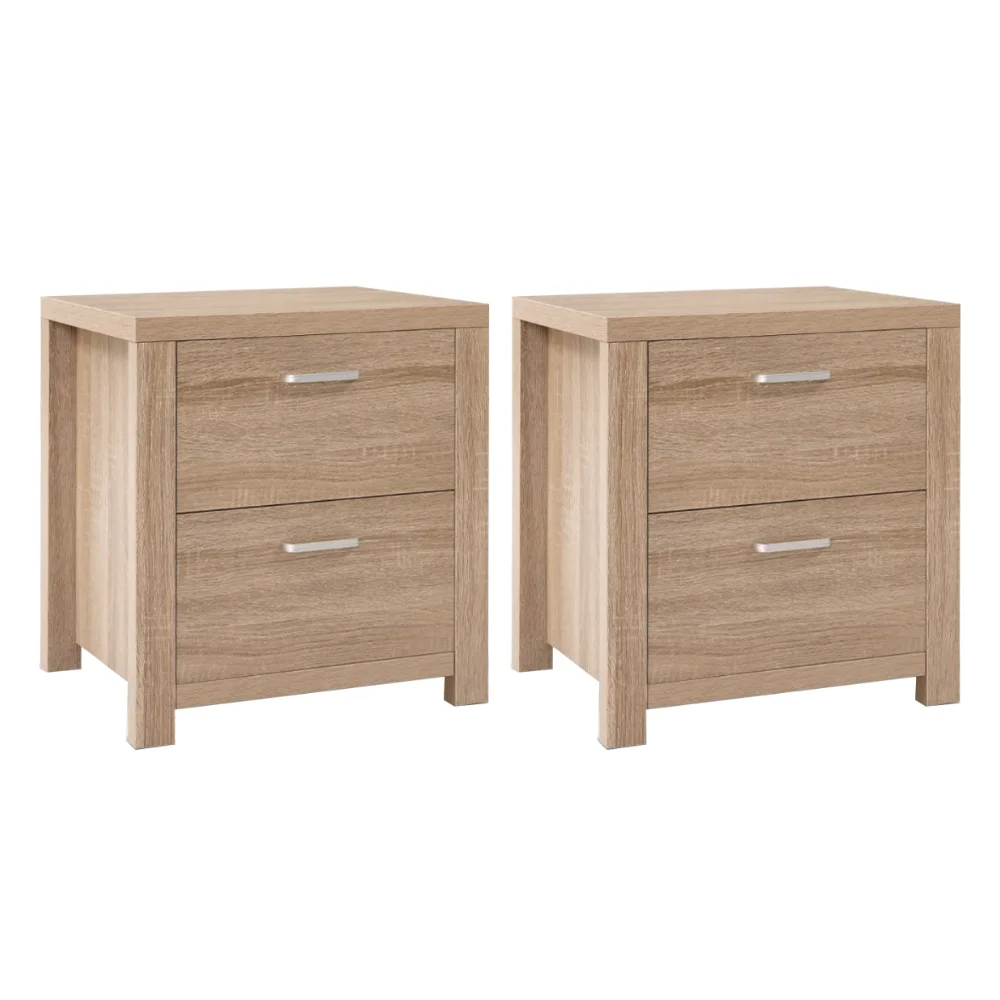 Artiss 2x Bedside Table 2 Drawers - MAXI Pine