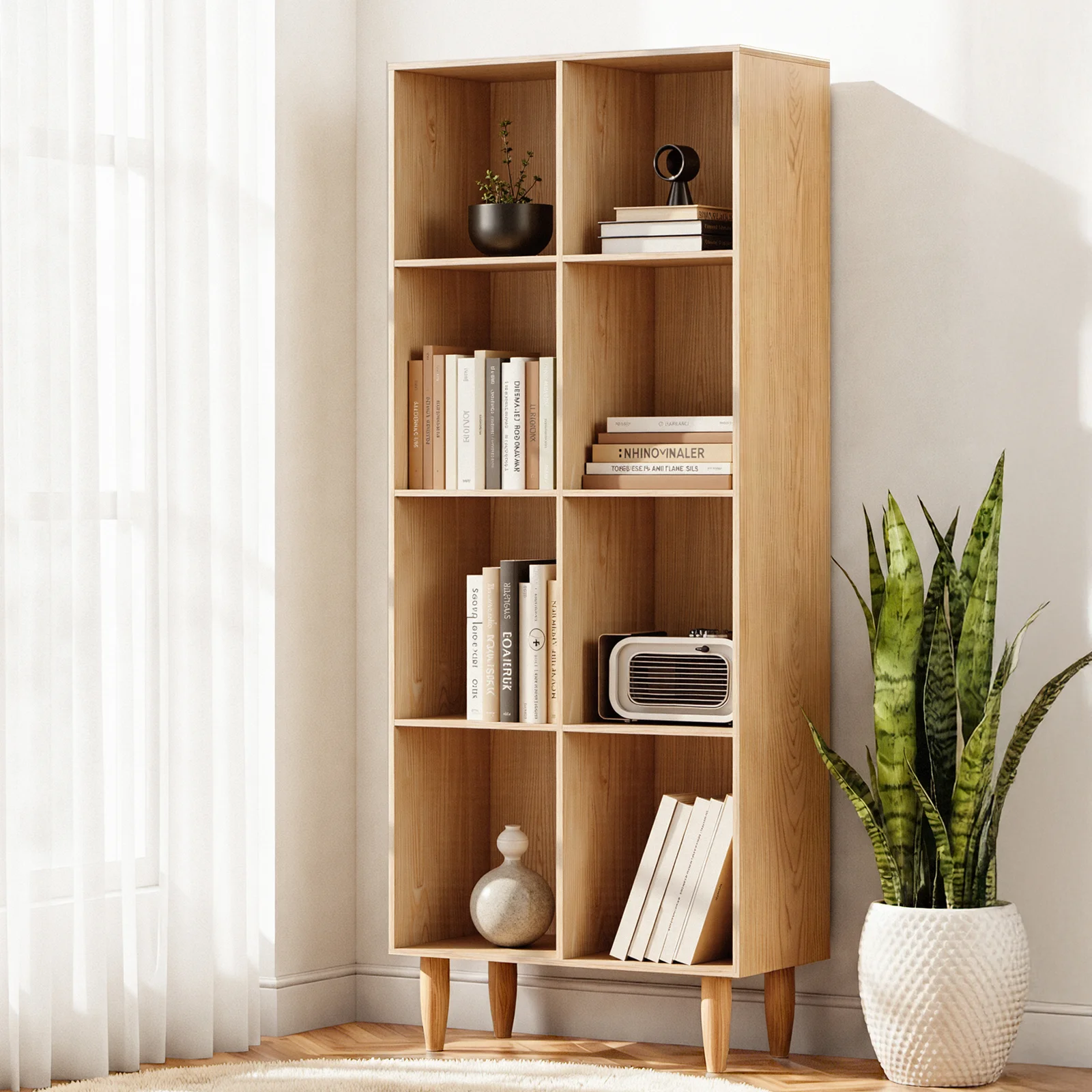Artiss Bookshelf Bookcase 4 Tiers LEOR Pine