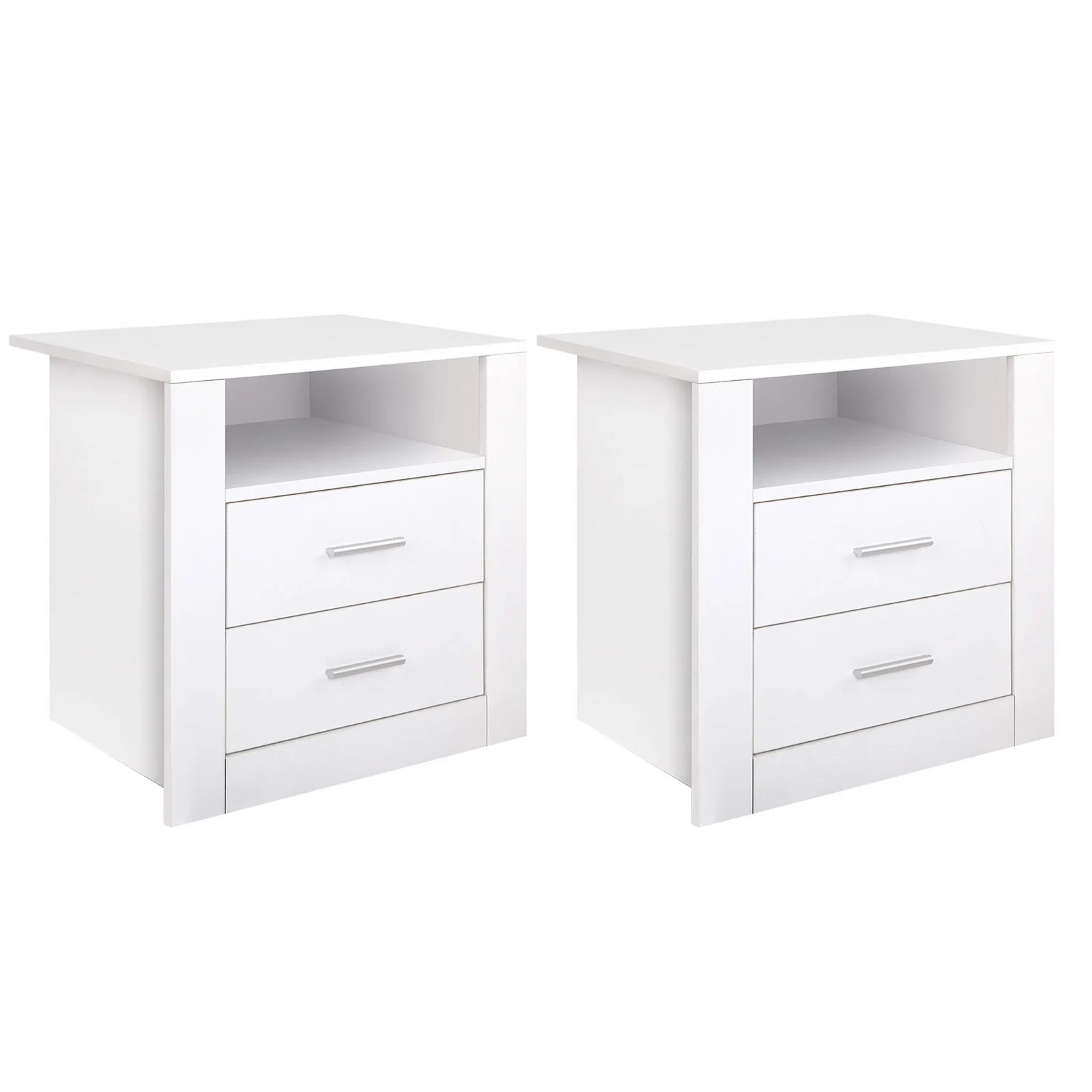 Artiss 2 X Bedside Table 2 Drawers with Shelf - TARA White
