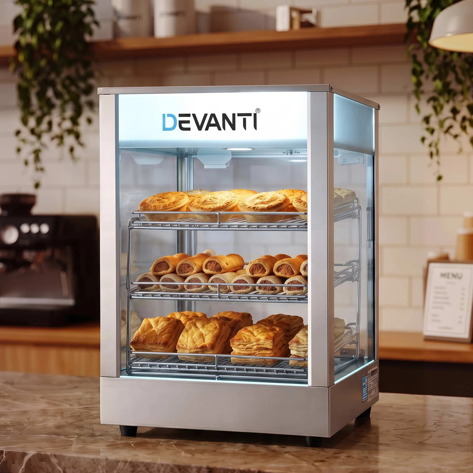 Devanti Commercial Food Warmer 850W 3 Shelf Heated Display Cabinet