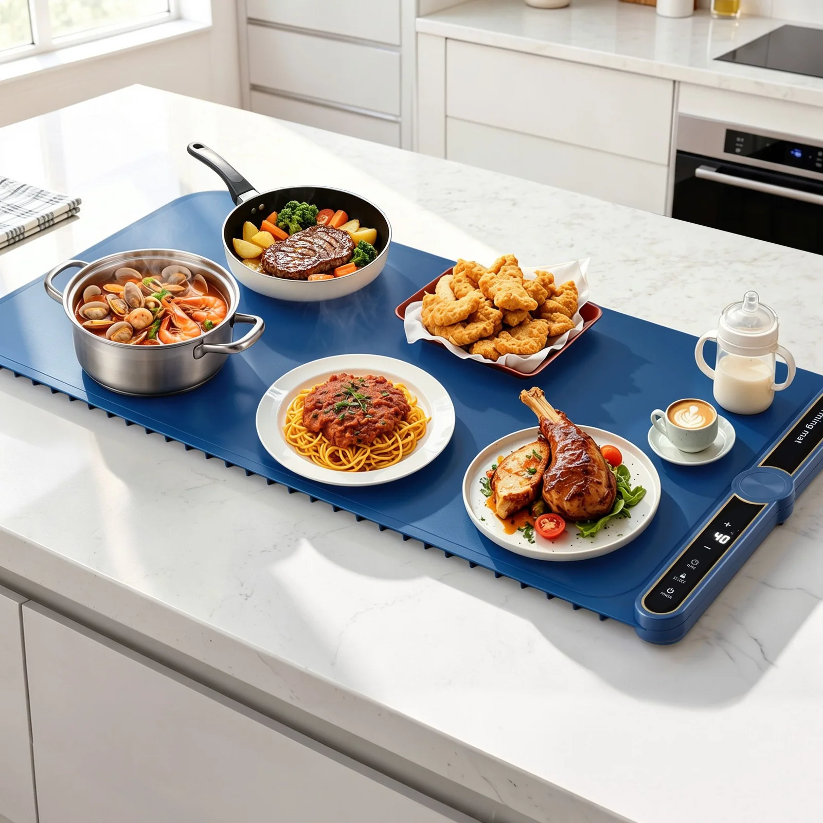 Devanti Food Warming Mat 80cm Electric Food Warmer Roll Up Buffet Tray Blue