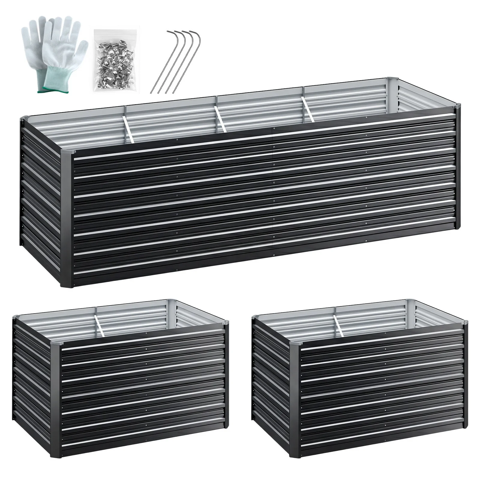 Green Fingers 2-in-1 Raised Garden Bed Kit, 240cm/120cm| 77cm Extra Deep Ergonomic Planter Box | Protect Your Back | Galvanised Steel Vegetable Flower Pot for Outdoor Garden | Includes Gloves & Pegs