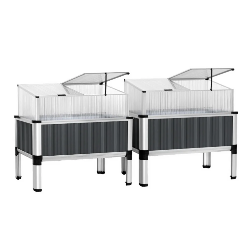 Green Fingers Raised Garden Bed x2 80x49x74cm Greenhouse Planter Box Galvanised Herb