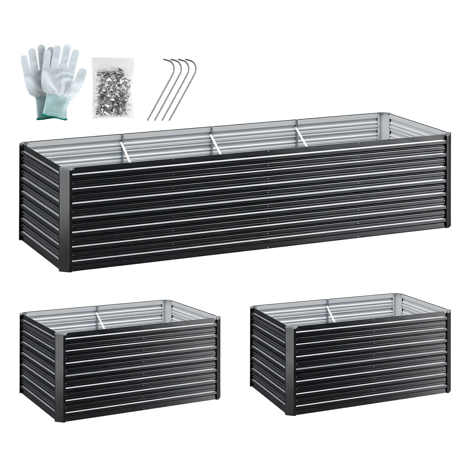 Green Fingers 2-in-1 Raised Garden Bed Kit, 320cm/160cm| 77cm Extra Deep Ergonomic Planter Box | Protect Your Back | Galvanised Steel Vegetable Flower Pot for Outdoor Garden | Includes Gloves & Pegs