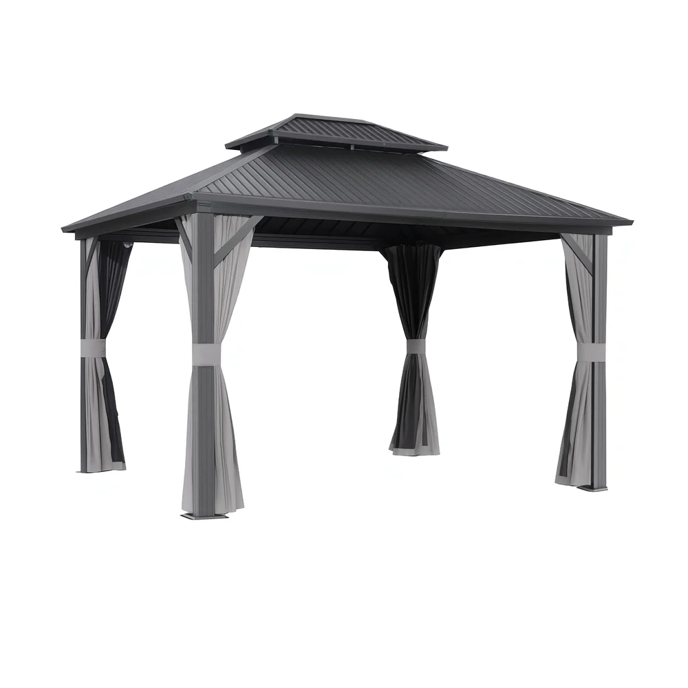 Instahut Gazebo 3x3.65m Canopy Outdoor Steel Frame Patio Tent Curtains Marquee Grey