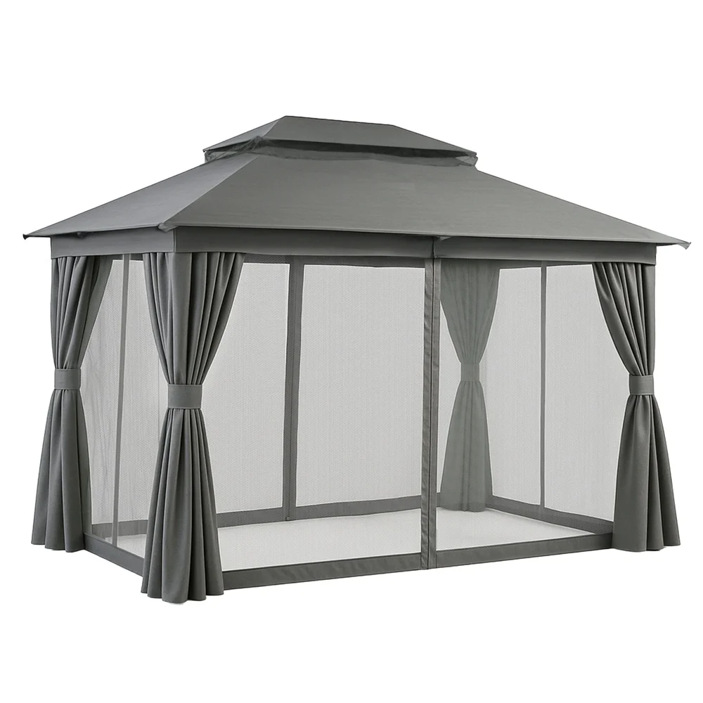 Instahut Gazebo 3x4m Canopy Outdoor Steel Frame Patio Tent Curtains Marquee Grey