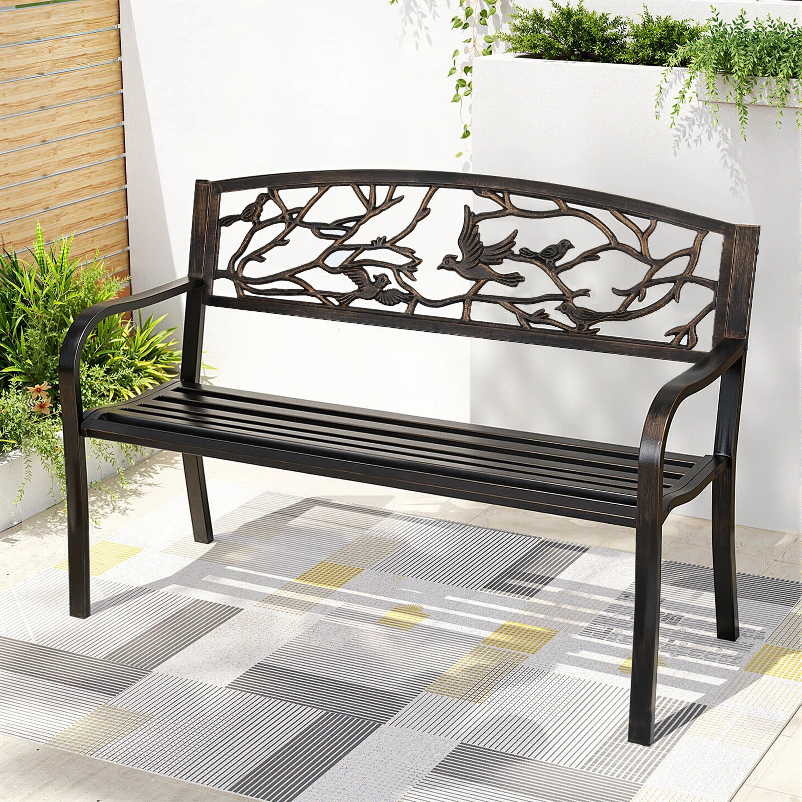 Gardeon Outdoor Bench Seat Garden Steel Outdoor Furniture 3 Seater Park Bronze