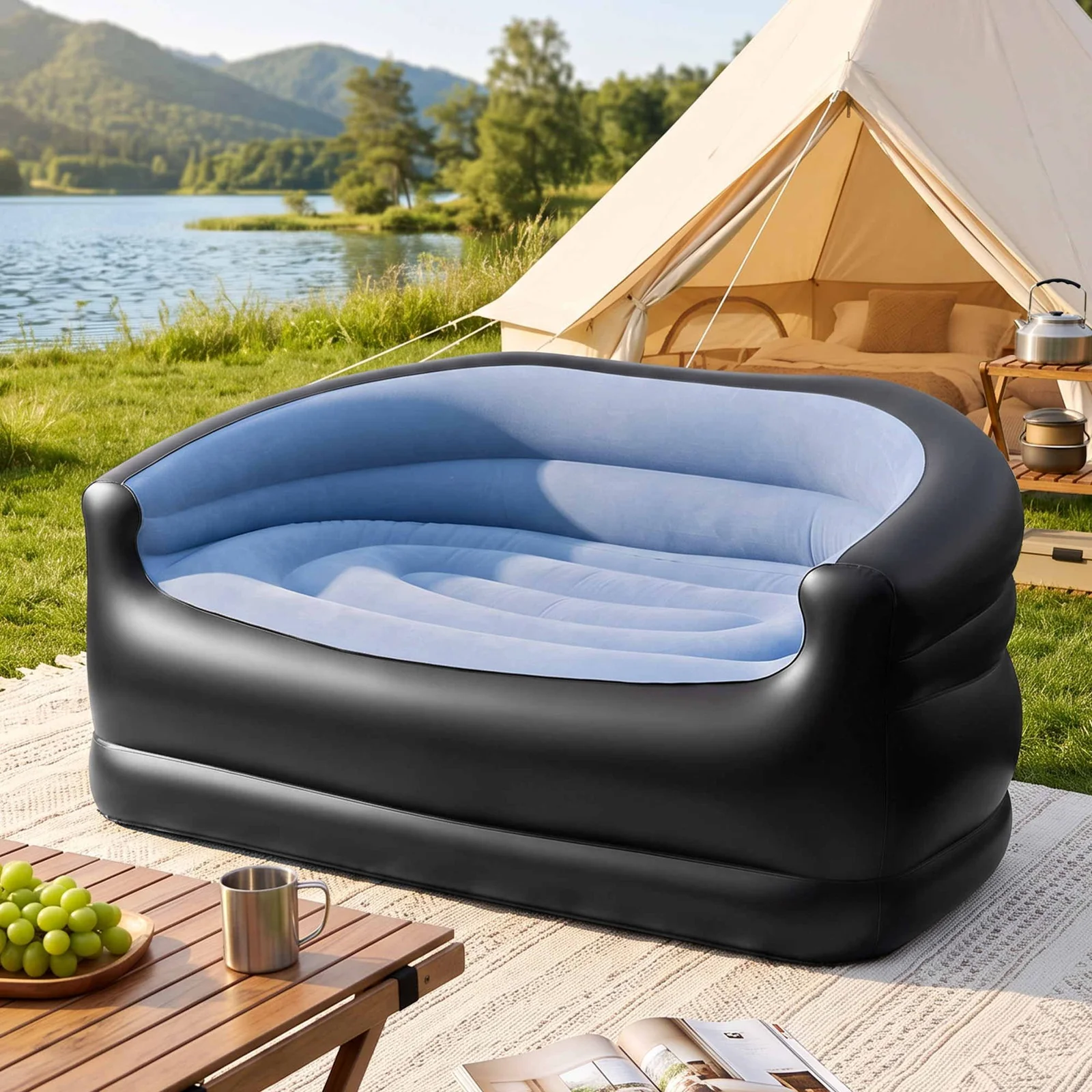 Gardeon Inflatable Two-Seater Air Sofa with Pump, 300kg, Blue