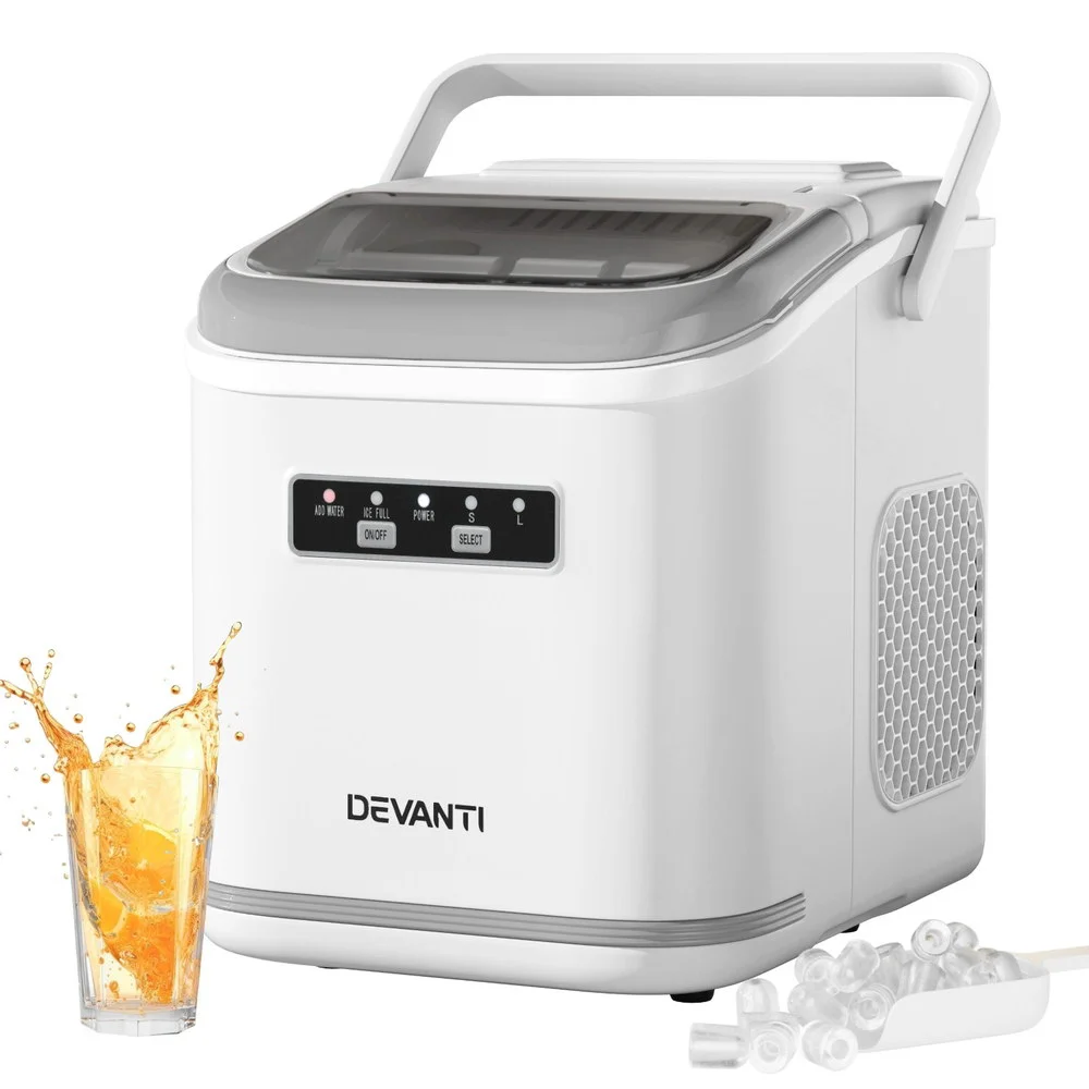 Devanti Ice Maker Machine Portable 12kg Countertop w/Self Cleaning 1.3L White