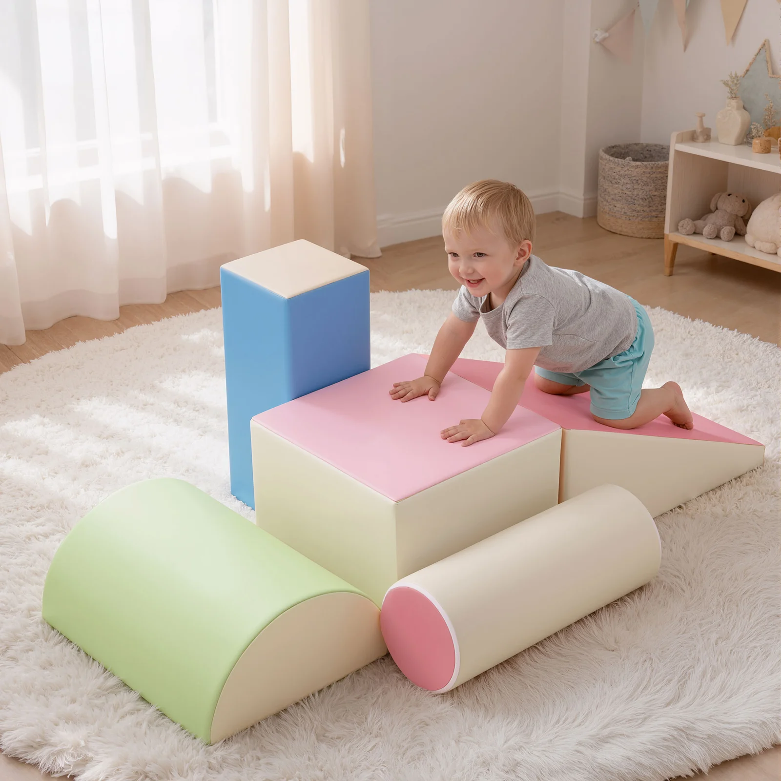 Keezi Kids Climbing Blocks 5-Piece Foam Toddler Playset Soft Indoor Climbing Toy Rocker 