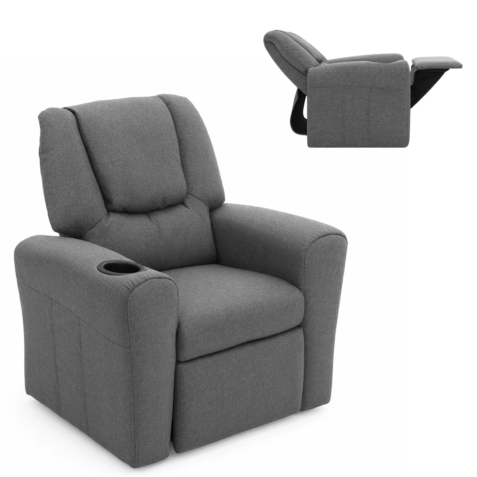 Keezi Kids Recliner Chair Grey Linen Soft Sofa Lounge Couch Children Armchair
