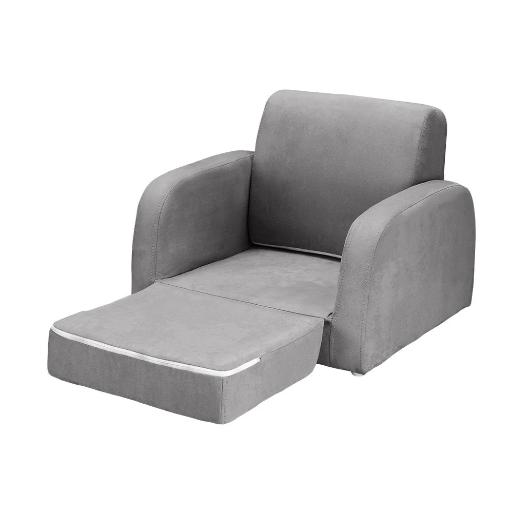Keezi Kids Sofa 1 Seater Children Flip Open Couch Lounger Armchair Soft Grey