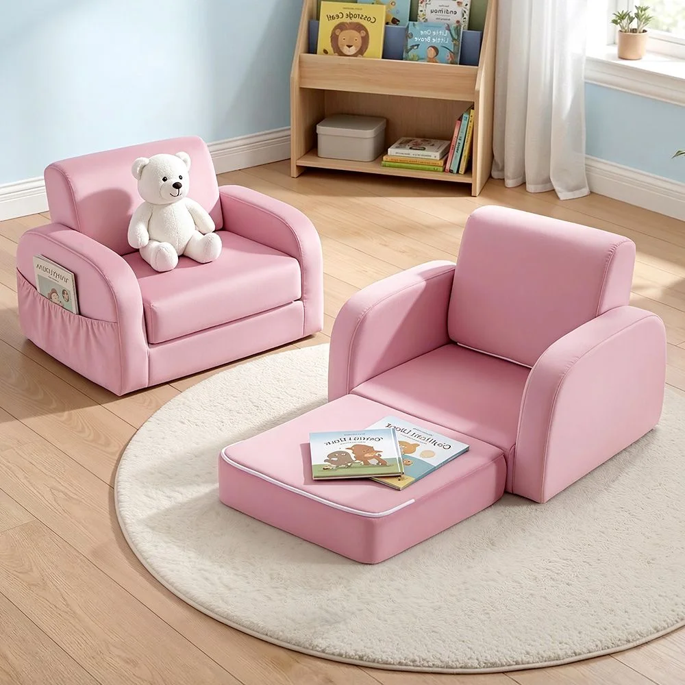 Keezi Kids Sofa 1 Seater Children Flip Open Couch Lounger Armchair Soft Pink