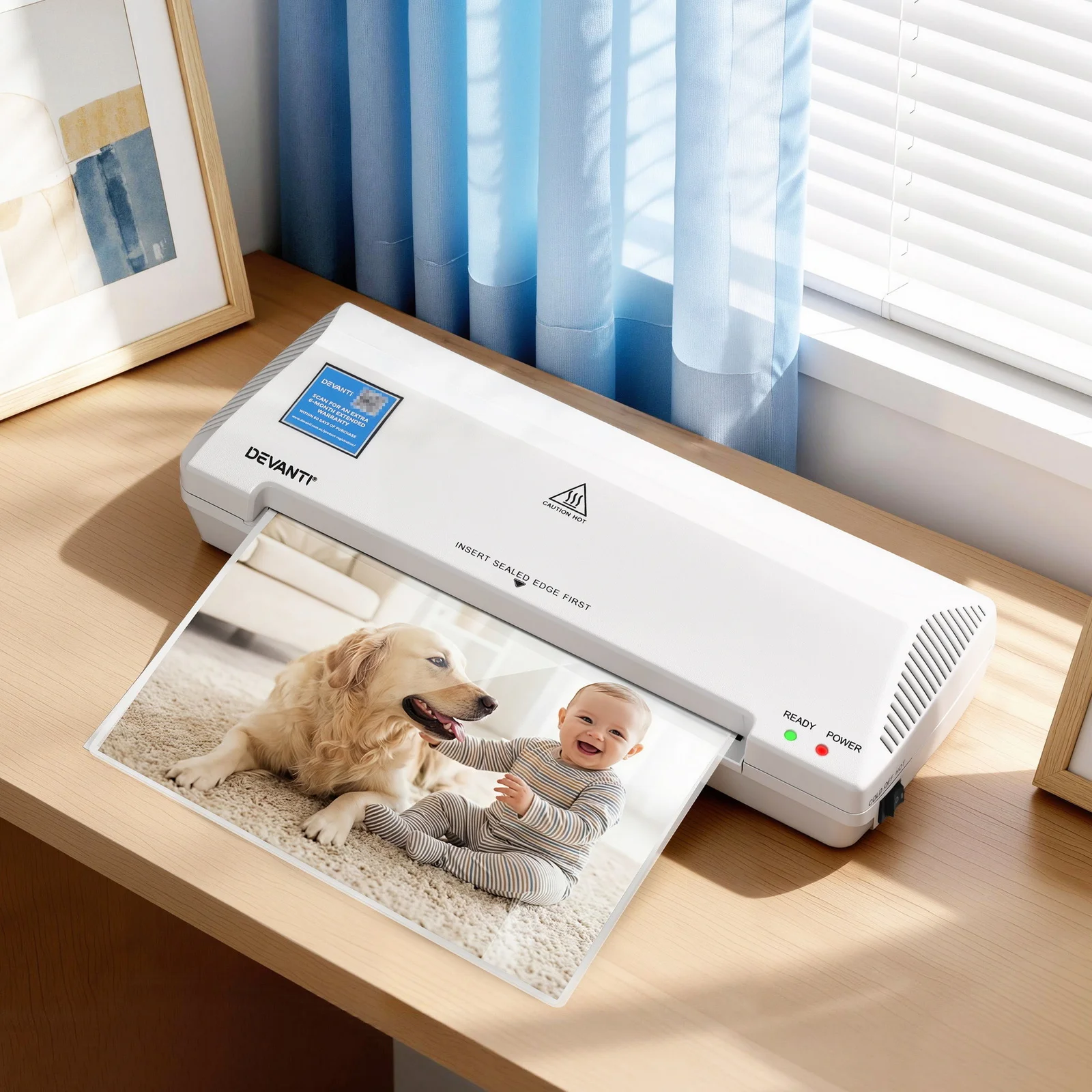 Devanti A4 Laminator Machine, Hot & Cold Thermal Fast Lamination Anti-Jam Laminator for Office School Home Document Photo Card Handmade A4 A5 A6, White