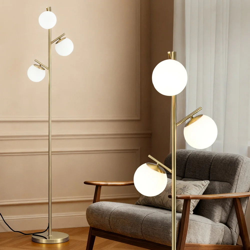 Artiss 3-Light Tree Floor Lamp 165cm Tall Standing Light with Sphere Glass Shades for Modern Homes