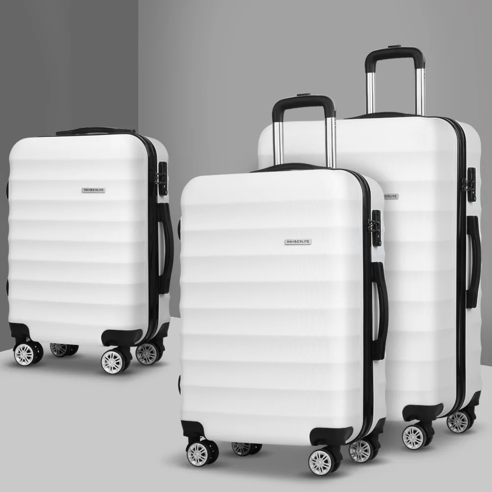 Wanderlite 3Set 20-24-28 Inch Luggage with TSA Lock Spinner Travel Suitcase Carry On Hard Shell Luggage Case White