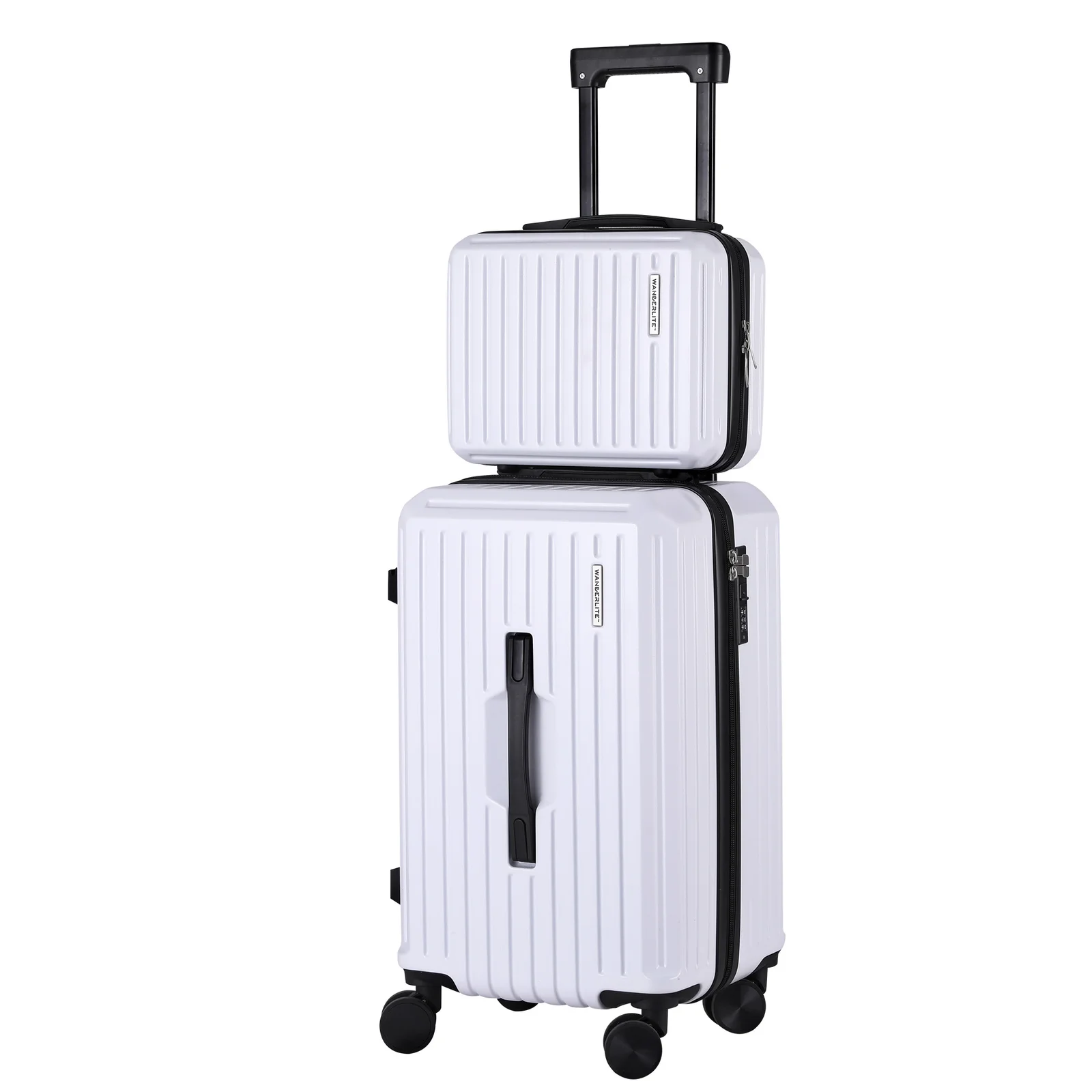 Wanderlite 2pcs Trunk Luggage Suitcase Travel Carry On TSA Lock 12" 20" White