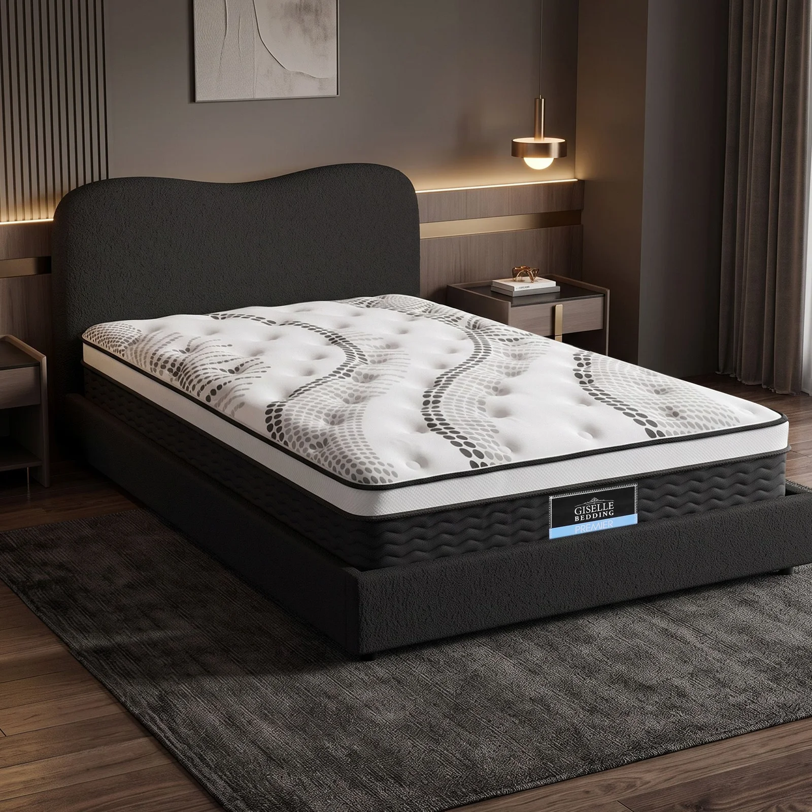 Giselle 32cm Euro Top King Single Mattress 5-Zone and Artiss Boucle Bed Frame Set