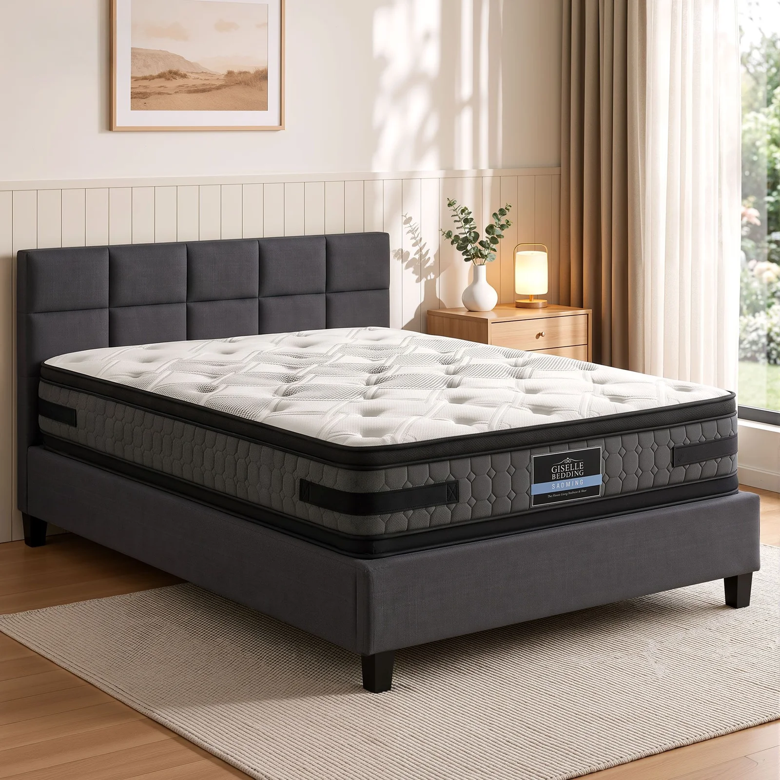 Giselle Mattress & Artiss Queen Bed Frame Bundle, 36cm Double Sided Euro Top Mattress