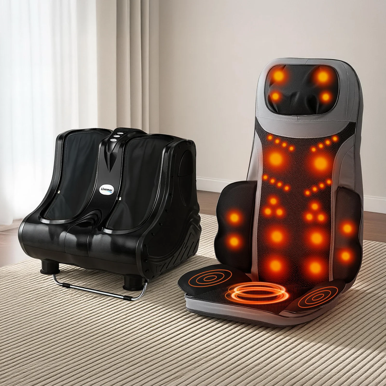 Livemor Massage Cushion Heating Massage Seats With Calf Foot Massager