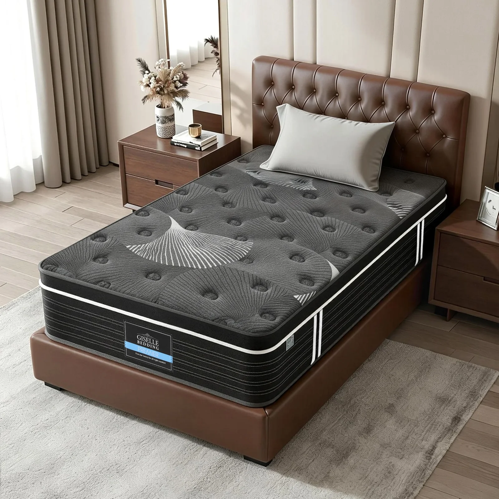 Giselle Bedding Single Mattress 35cm Euro Top with Graphene Cooling Comfort Medium Firm