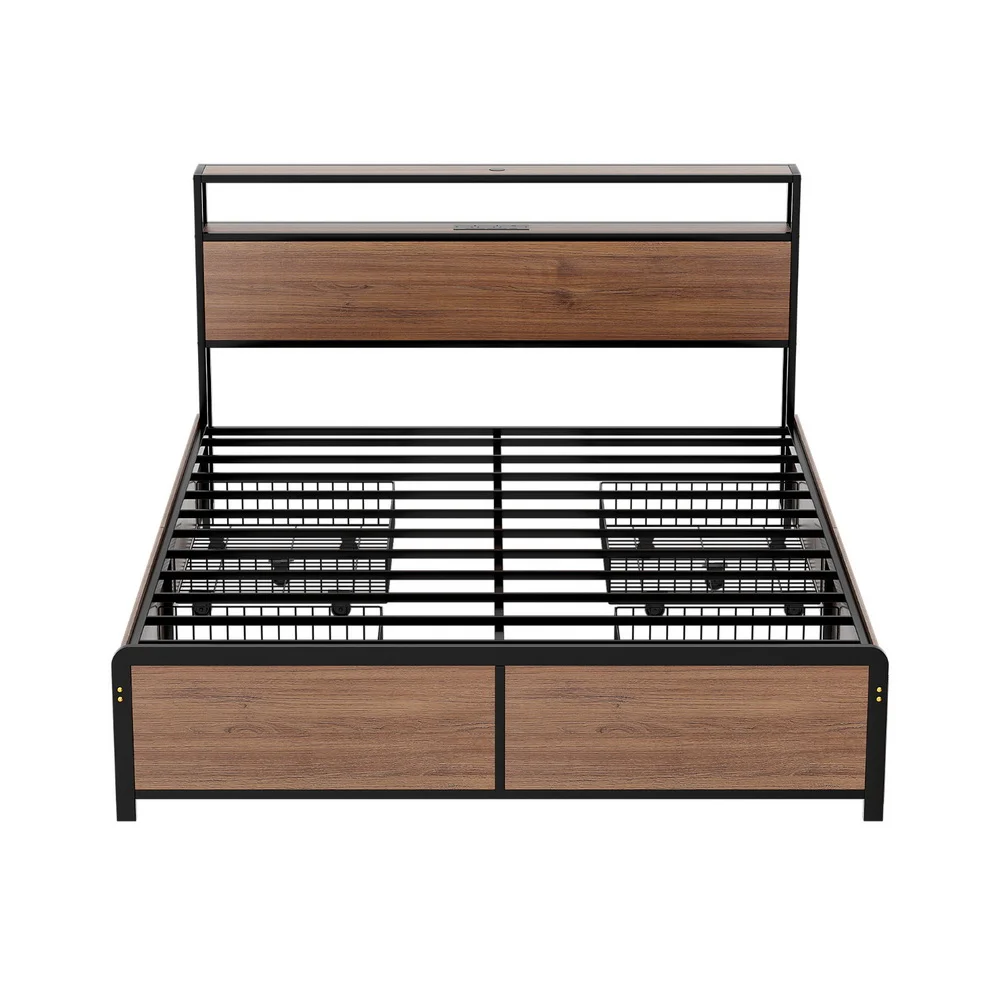 Artiss Metal Bed Frame Queen Size LED Storage Headboard USB Charge 4 Drawers thumbnail 3
