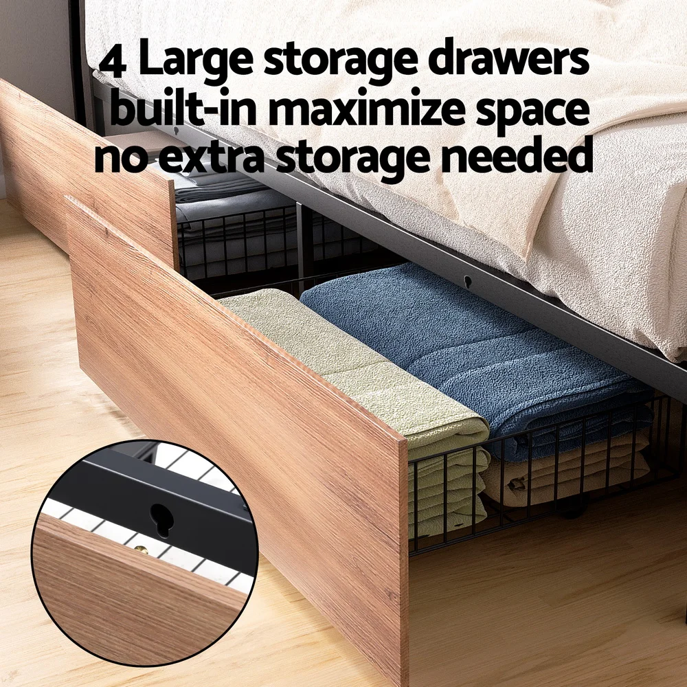 Artiss Metal Bed Frame Queen Size LED Storage Headboard USB Charge 4 Drawers thumbnail 6