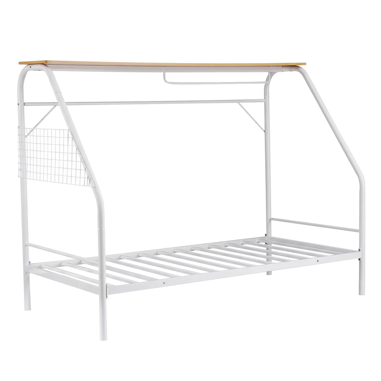 Artiss Single House Bed Frame Metal Canopy Bed Storage Shelf for Kids White