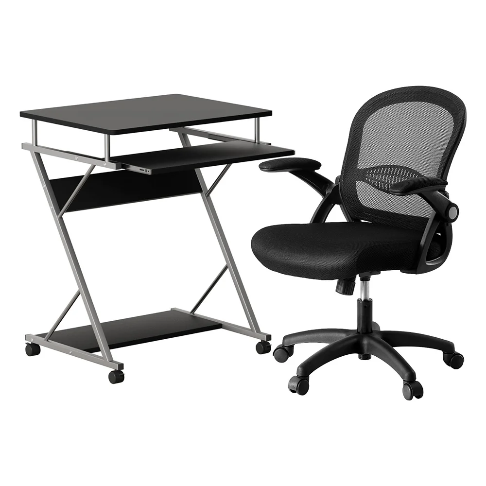 Artiss Computer Desk Mesh Office Chair Set Desks with Keyboard Shelf Try Black