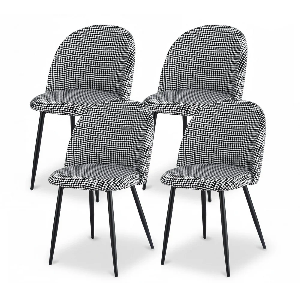 Artiss Dining Chairs Set of 4 Linen Solid Curved Houndstooth