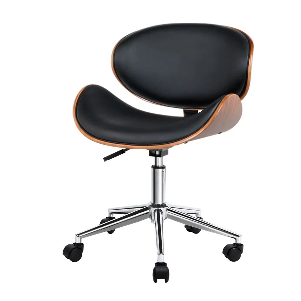 Artiss Wooden Office Chair Leather Seat Black