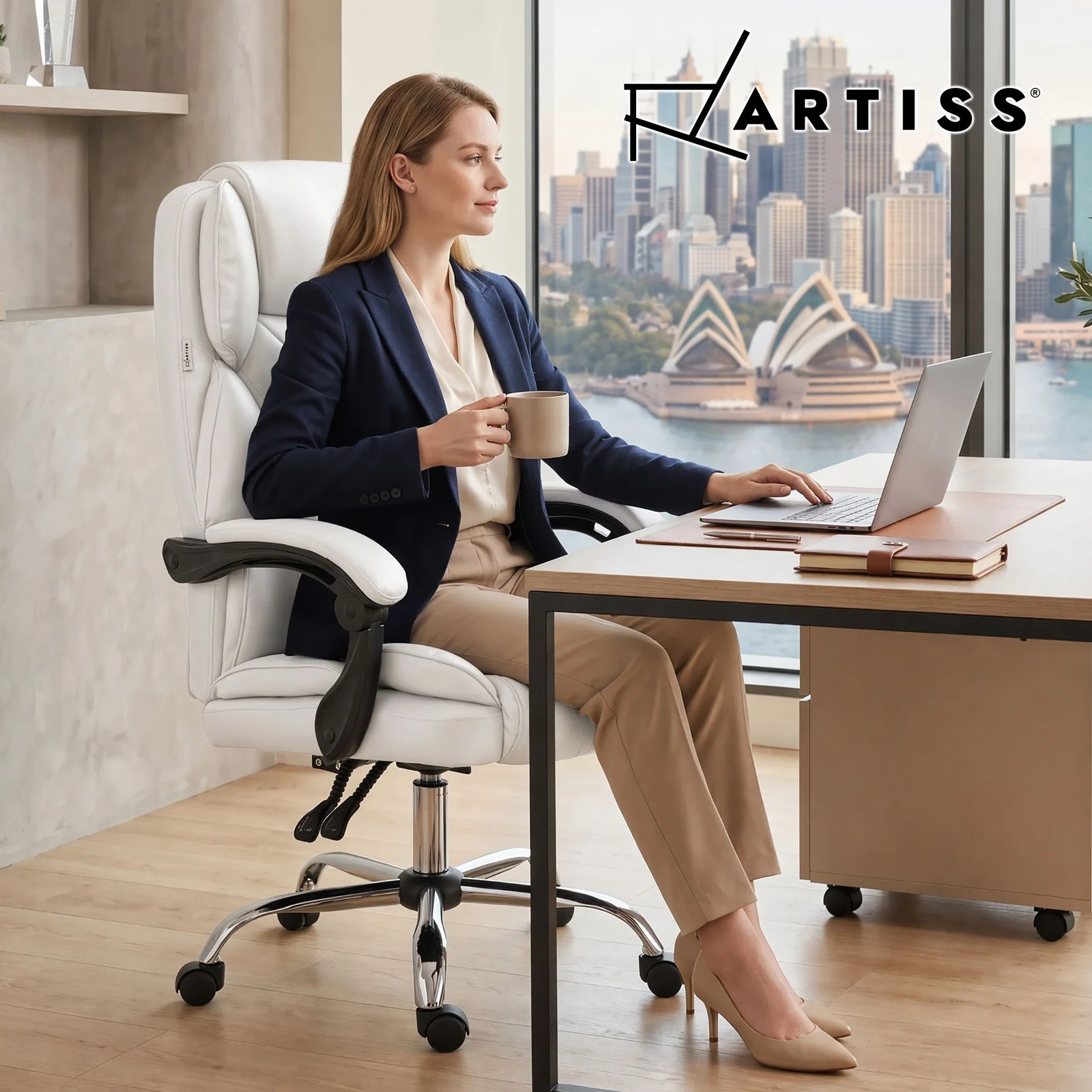 Artiss Executive Office Chair Leather Recliner White thumbnail 8