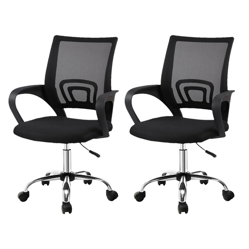 Artiss 2x Mesh Office Chair Mid Back Black