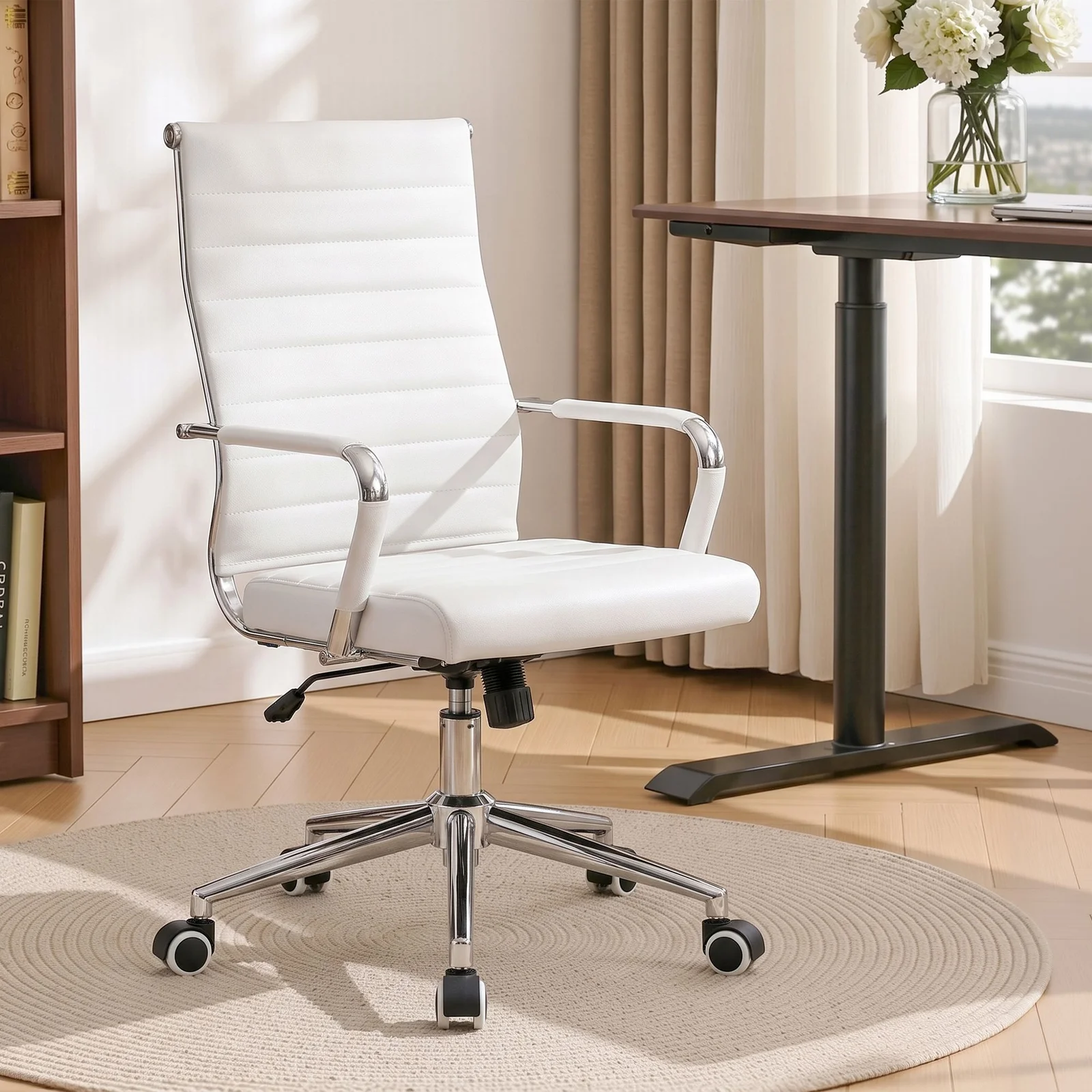 Artiss High Back Ribbed PU Leather Office Chair White