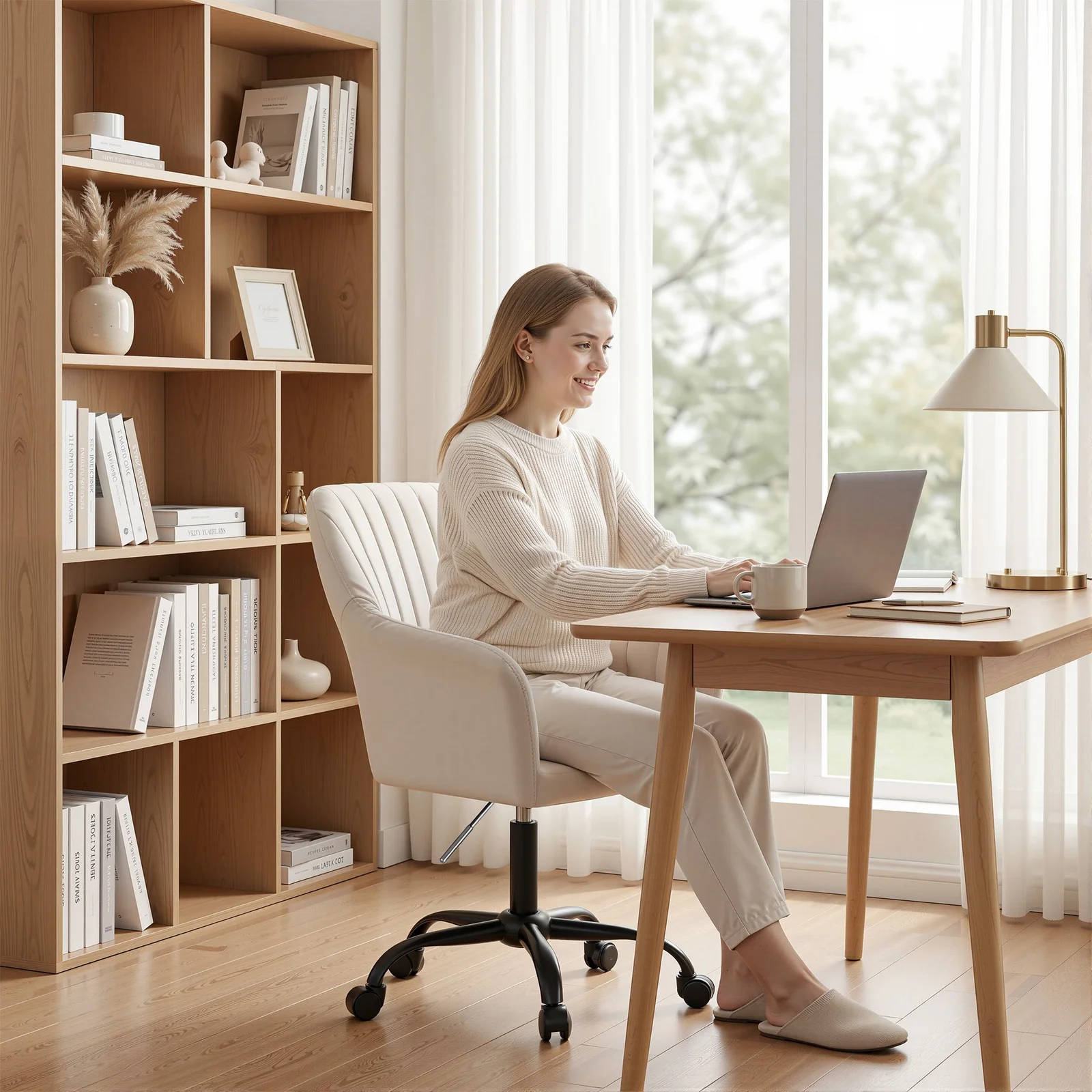 Artiss Office Chair Velvet Seat Cream thumbnail 8