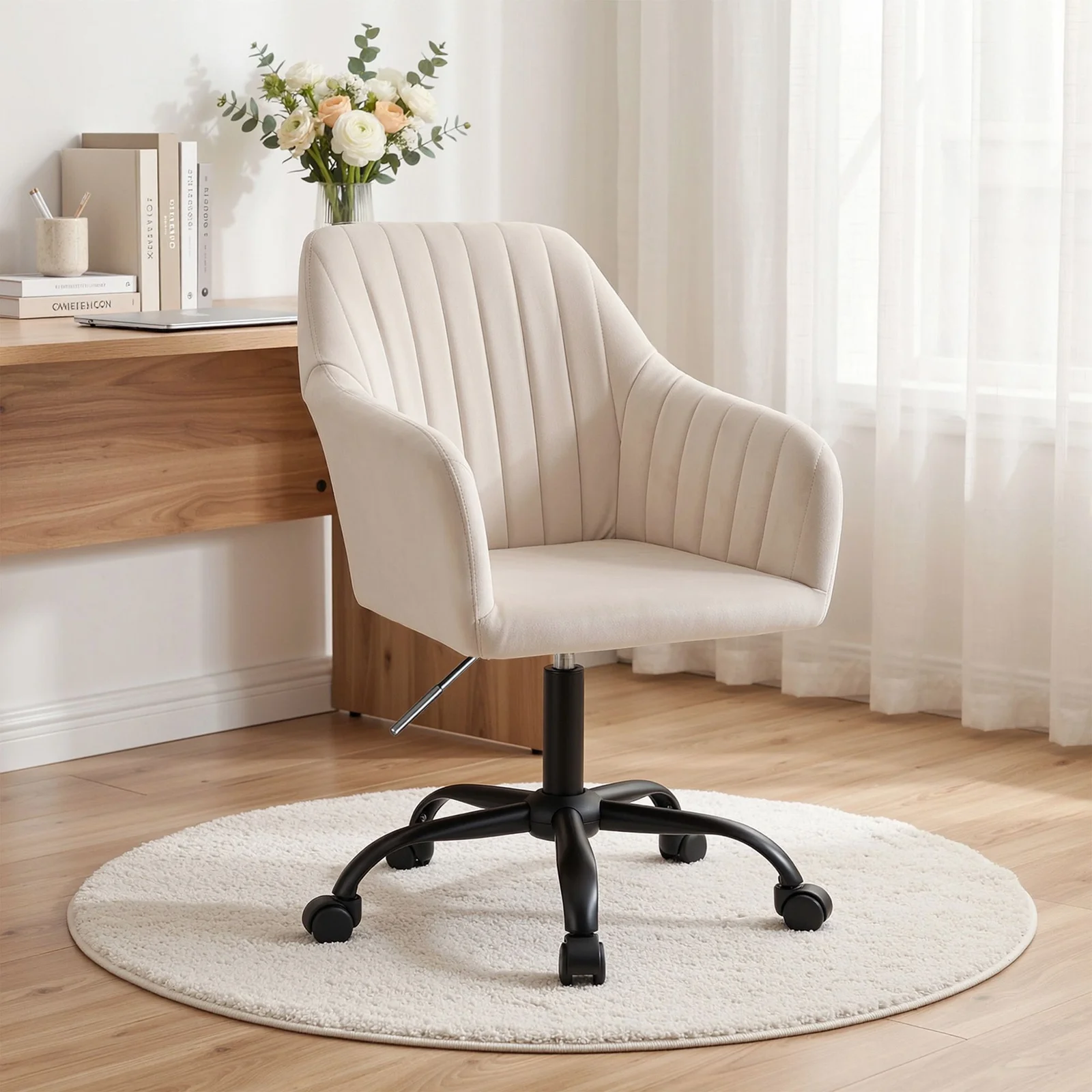 Artiss Office Chair Velvet Seat Cream thumbnail 10
