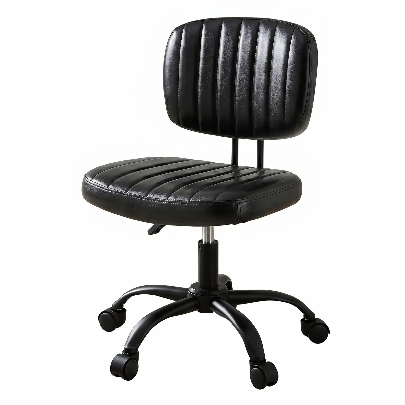 Artiss Armless Office Chair with Wheels, Ergonomic PU Leather Office Desk Chair, Height Adjustable 360° Swivel Computer Task Chair for Home Office, Study Room & Small Space, Black