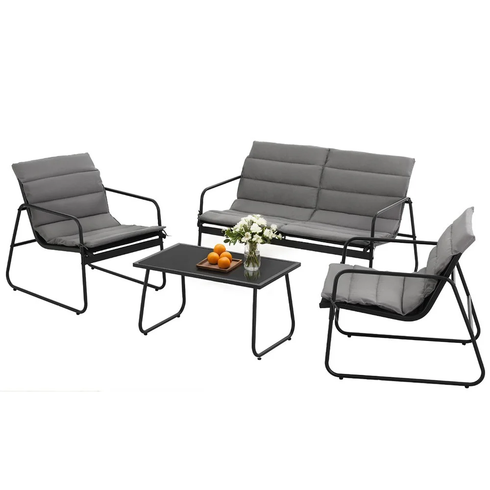 Gardeon 4PCS Outdoor Sofa Set Table and Chairs Cushion textilene Patio Furniture