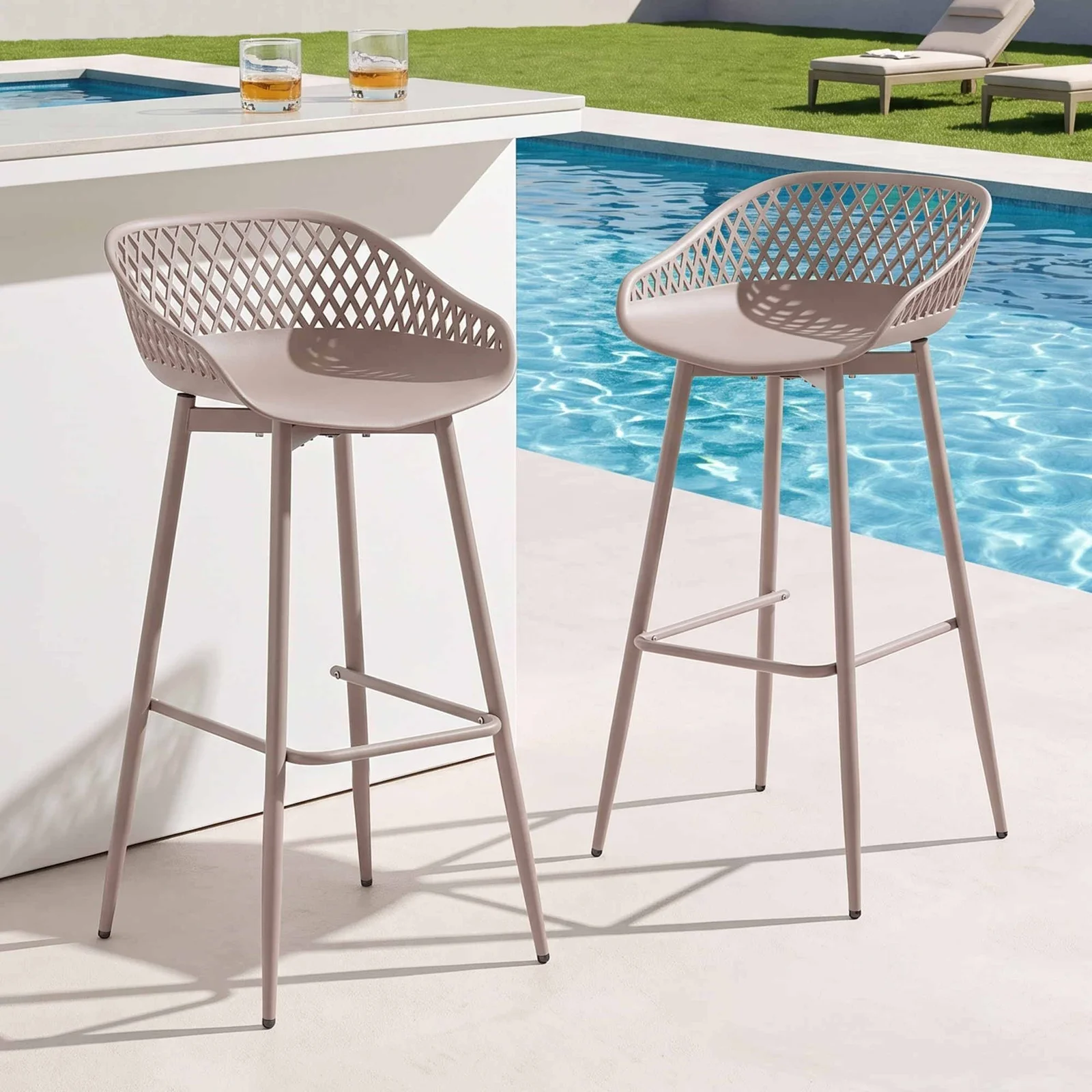Gardeon 2PC Outdoor Bar Stools Plastic Metal Dining Chair Patio Furniture Coffee