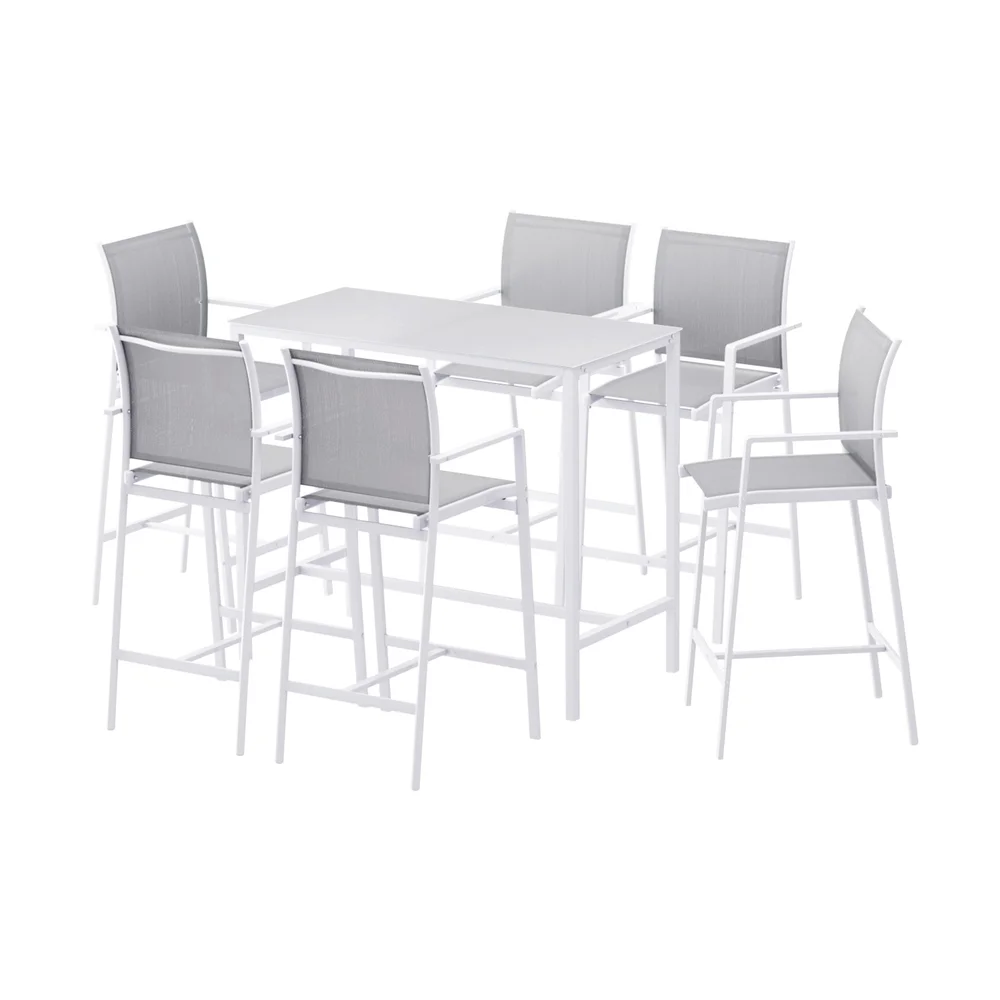 Gardeon 7PCS Outdoor Bar Set Stools Dining Chairs Table Patio Steel Bistro Set White