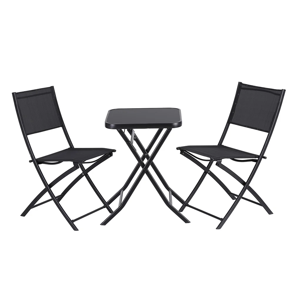 Gardeon Outdoor Bistro Set Folding Table and Chairs Patio Furniture Garden Steel Black